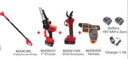 Pole+Pruner+Scissors Kit Carton Box x1 Extension pole x1 18V 7"Pruner x1 18V 3.0CM Scissors x1 Holster x1 1.5A Charger x1 4AH 10C Battery x2